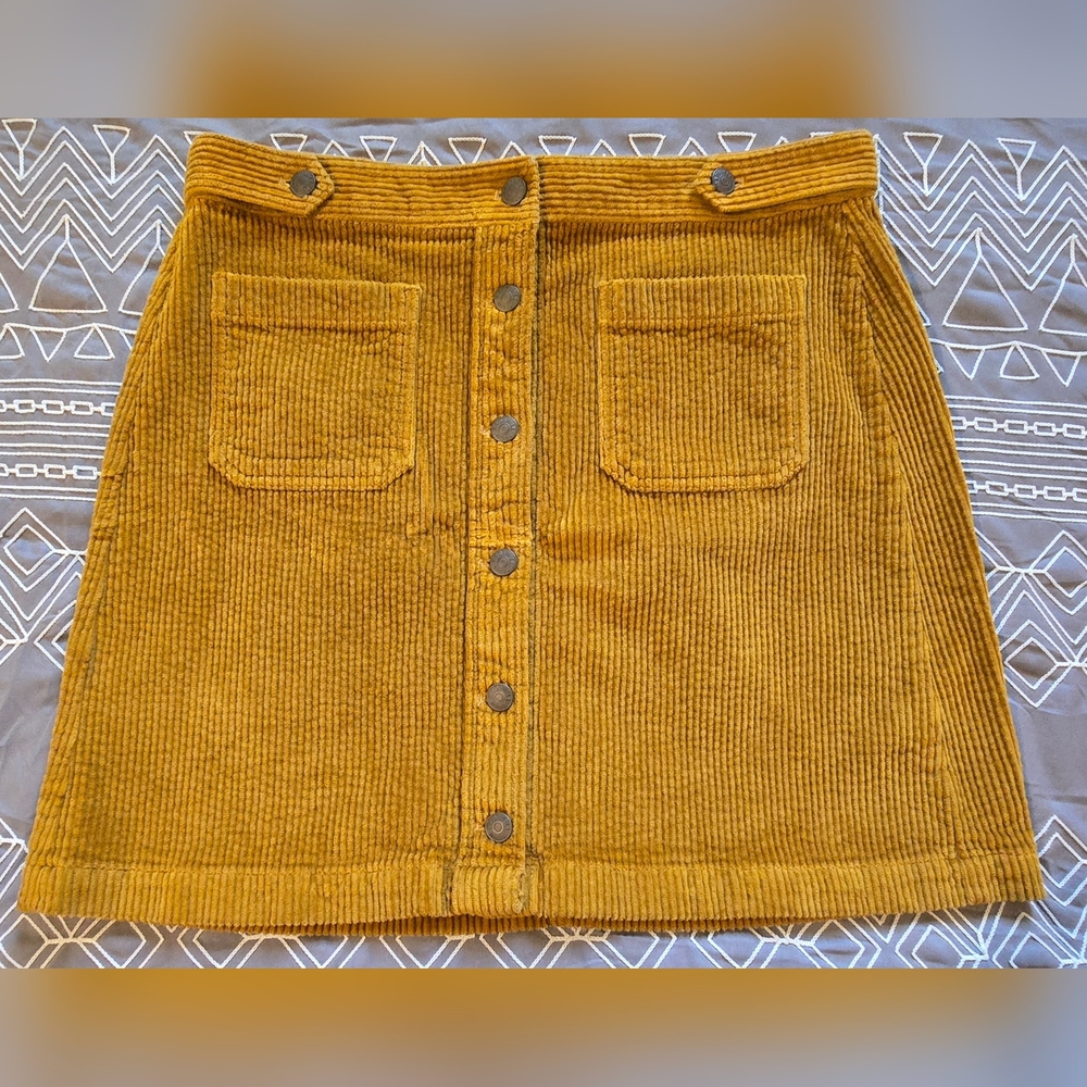 Madewell Mustard Corduroy Button-Front Mini Skirt
